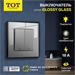 Выключатель TOT Glossy Glass, 10 А, 2 клавиши, с подсветкой, скрытый, стекло, серебристый 10439715