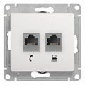 Розетка компьютерная + телефонная 2-м СП Glossa RJ45 + RJ11 кат.5E механизм бел. SE GSL000185 275168 - фото 16600483