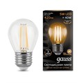 Лампа светодиодная филаментная Black Filament 5Вт P45 шар 2700К тепл. бел. E27 420лм GAUSS 105802105 448500 - фото 16601194