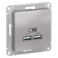 Розетка USB AtlasDesign тип A+A 5В 1х2.1А 2х1.05А механизм алюм. SE ATN000333 1240235 - фото 16601599