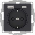 Розетка AtlasDesign 16А с 2-мя заряд. устройствами USB тип A+C 5В/2.4А 2х5В/1.2А механизм карбон SE ATN001032 1555363 - фото 16602524