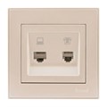 Розетка компьютерная + телефонная 2-м СП Rain RJ45 + RJ11 крем. LEZARD 703-0303-143 388727 - фото 16627557