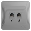 Розетка компьютерная + телефонная 2-м СП Glossa RJ45 + RJ11 кат.5E механизм алюм. SE GSL000385 1063759 - фото 16631760