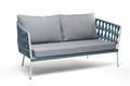 "Диего" диван 2-местный плетеный из роупа, каркас алюминий светло-серый (RAL7035) муар, роуп бирюзовый круглый, ткань светло-серая DIE-S-2-001 RAL7035 Mua blue(H-gray) - фото 16670551