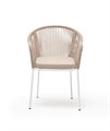 "Лион" стул плетеный из роупа, каркас из стали белый муар, роуп бежевый круглый, ткань бежевая LIO-CH-st001 W Mua beige(beige) - фото 16671921