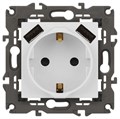 Розетка ЭРА Elegance 14-4109-01М 2P+E 16A-250В штор. с 2xUSB 5В-3А матов. бел. Эра Б0065773 1952989 - фото 16674053