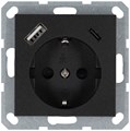 Розетка Shuko 16А с заземл. защ. шторки с 2-мя заряд. устройствами USB тип A+C 25Вт механизм антрацит Jasmart G5501USB-25B 1945144 - фото 16704408