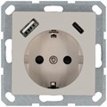 Розетка Shuko 16А с заземл. защ. шторки с 2-мя заряд. устройствами USB тип A+C 25Вт механизм тауп Jasmart G5501USB-25T 1945147 - фото 16704655