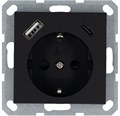 Розетка Shuko 16А с заземл. защ. шторки с 2-мя заряд. устройствами USB тип A+C 25Вт механизм черн. матов. soft touch Jasmart G5501USB-25PB 1945148 - фото 16704862
