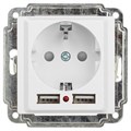Розетка Intro Accent 6-410-01 P+E Schuko со шторками 16А-250В + 2хUSB IP20 СУ бел. Intro Б0063689 1913959 - фото 16735765