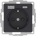 Розетка AtlasDesign 16А с 2-мя заряд. устройствами USB тип A+C 5В/2.4А 2х5В/1.2А механизм карбон SE ATN001032 1555363 - фото 16736970