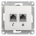 Розетка компьютерная + телефонная 2-м СП Glossa RJ45 + RJ11 кат.5E механизм бел. SE GSL000185 275168 - фото 16738357