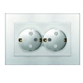 Розетка 2-м СП Афина 16А IP20 с заземл. защ. шторки в сборе серебр. Universal A0050-S 1734436 - фото 16740438