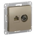 Розетка компьютерная + телевизионная 2-м AtlasDesign RJ45 кат.5E + TV механизм шампань SE ATN000589 1240343 - фото 16741724