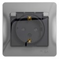 Розетка 1-м СП Glossa 16А IP44 с заземл. защ. шторки с крышкой в сборе алюм. SE GSL000348 1063750 - фото 16742471