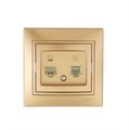 Розетка компьютерная + телефонная 2-м СП Mira RJ45 + RJ11 зол. метал. LEZARD 701-1313-143 200027 - фото 16743400