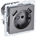Розетка BRITE РЮш10-1-БрС 16А с USB A+A 2.1А с заземл. защ. шторки механизм сталь IEK BR-R14-16-U21-D21-K46 1679772 - фото 16748632
