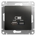 Розетка USB Glossa тип A+C 5В/2.4А 2х5В/1.2А механизм антрацит SE GSL000739 1340092 - фото 16753449