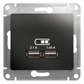 Розетка USB 2-м СП Glossa тип A+A 5В/2100мА 2х5В/1050мА механизм антрацит SE GSL000733 504575 - фото 16757860
