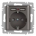 Розетка Accent 6-410-09 P+E Schuko со шторками 16А-250В + 2хUSB IP20 СУ титан Intro Б0063711 1931530 - фото 16759980