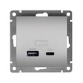 Розетка 2-м USB СП Афина тип А+С 5В 1х2.4А 2х4А механизм серебро Universal А0059-S 1808191 - фото 16760350