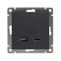 Розетка 2-м USB СП Афина тип А+С 5В 1х2.4А 2х4А механизм графит Universal А0059-Gr 1808189 - фото 16760351
