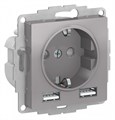Розетка 1-м СП AtlasDesign 16А IP20 с 2-мя заряд. устройствами USB тип A+A 5В/2.4А 2х5В/1.2А механизм алюм. SE ATN000330 1340078 - фото 16761537