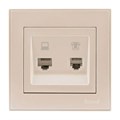 Розетка компьютерная + телефонная 2-м СП Rain RJ45 + RJ11 крем. LEZARD 703-0303-143 388727 - фото 16762470