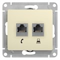 Розетка компьютерная + телефонная 2-м СП Glossa RJ45 + RJ11 кат.5E механизм беж. SE GSL000285 275241 - фото 16762614