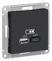Розетка USB AtlasDesign тип A+C 5В/2.4А 2х5В/1.2А механизм карбон SE ATN001039 1340076 - фото 16765547