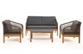 "Канны" лаунж-зона 4-местная из роупа со столиком "Канны" (серый гранит), основание дуб, роуп коричневый KANS2C2TJ-4-SET-gran brown(D-gray) - фото 16774798