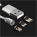 Кабель Windigo, 3 в 1, microUSB/Lightning/Type-C - USB, магнитный, 2 А, нейлон, 1 м, серебр. 7108444 - фото 16785942