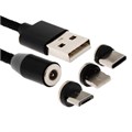 Кабель Windigo, 3 в 1, microUSB/Lightning/Type-C - USB, магнитный, 2 А, нейлон, 1 м, черный 7108445 - фото 16785948