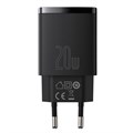 Зарядное устройство Baseus Compact Quick Charger USB+Type-C, 3A, 20W, черный 9900672 - фото 16795774