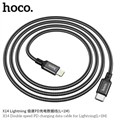 Кабель Hoco X14, Type-C - Lightning, 3 А, 1 м, быстрая зарядка, оплётка нейлон, чёрный 9881547 - фото 16800217