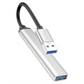 Адаптер Hoco HB26, 4 в 1, USB - USB3.0/USB2.0*3, длина кабеля 13 см, серебристый 9881634 - фото 16800391