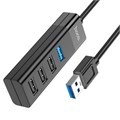 Адаптер Hoco HB25, 4 в 1, USB to USB3.0/USB2.0*3, длина кабеля 30 см, чёрный 9881635 - фото 16800396
