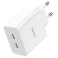 Сетевое зарядное устройство Hoco C108A, 2 Type-C, 35 Вт, PD + QC, белое 9881689 - фото 16800616