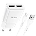 Сетевое зарядное устройство Hoco C88A, 2 USB, 2.4 А, кабель Lightning - USB, 1 м, белый 9881724 - фото 16800695
