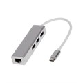 Type-C-разветвитель (HUB), 3 порта USB,порт ethernet, кабель 10 см, серебристый 10325634 - фото 16801239