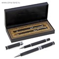 Ручки подарочные, 2 штуки: капиллярная, шариковая поворотная, в кожзам футляре, VIP, чёрные 634797 - фото 16851426 Ручки подарочные, 2 штуки: капиллярная, шариковая поворотная, в кожзам футляре, VIP, чёрные 634797 - фото 16851426