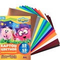 Картон цветной, А4, 15 листов, 15 цветов, мелованный, односторонний, в папке, 220 г/м², Смешарики 4233831 - фото 16871904