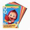 Картон цветной, А4, 16 листов, 8 цветов, немелованный, односторонний, в папке, 220 г/м², Маша и Медведь 4378003 - фото 16872550