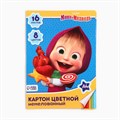 Картон цветной, А4, 16 листов, 8 цветов, немелованный, односторонний, в папке, 220 г/м², Маша и Медведь 4378003 - фото 16872551