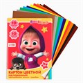 Картон цветной, А4, 10 листов, 10 цветов, мелованный, односторонний, в папке, 240 г/м², Маша и Медведь 4378001 - фото 16872963
