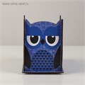 Подставка для канцелярии деревянная "Совушка, подмигивает", с принтом, синяя 5697818 - фото 16881830