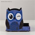Подставка для канцелярии деревянная "Совушка, подмигивает", с принтом, синяя 5697818 - фото 16881831