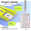 Бейдж-карман вертикальный (внешний 120 х 75мм), внутренний 100 х 69мм, металл, серебро, лента 40 см 9849206 - фото 16915563