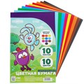 Бумага цветная самоклеящаяся, 16х23 см, 10 листов, 10 цветов, мелованная, односторонняя, в пакете, 80 г/м², Смешарики 10021216 - фото 16921872