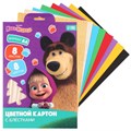 Картон цветной с блёстками, А4, 8 листов, 8 цветов, немелованный, двусторонний, в папке, 250 г/м², Маша и Медведь 10026334 - фото 16933809